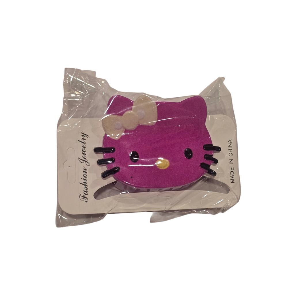 Hot Pink Cat Character Hair Claw Clip with Cream Bow
